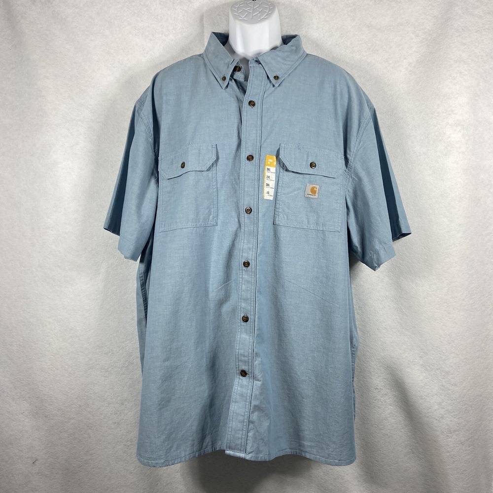 Carhartt Shirt Men's 3XL Blue Loose Fit ‎ Button Up Short Sleeve NWOT